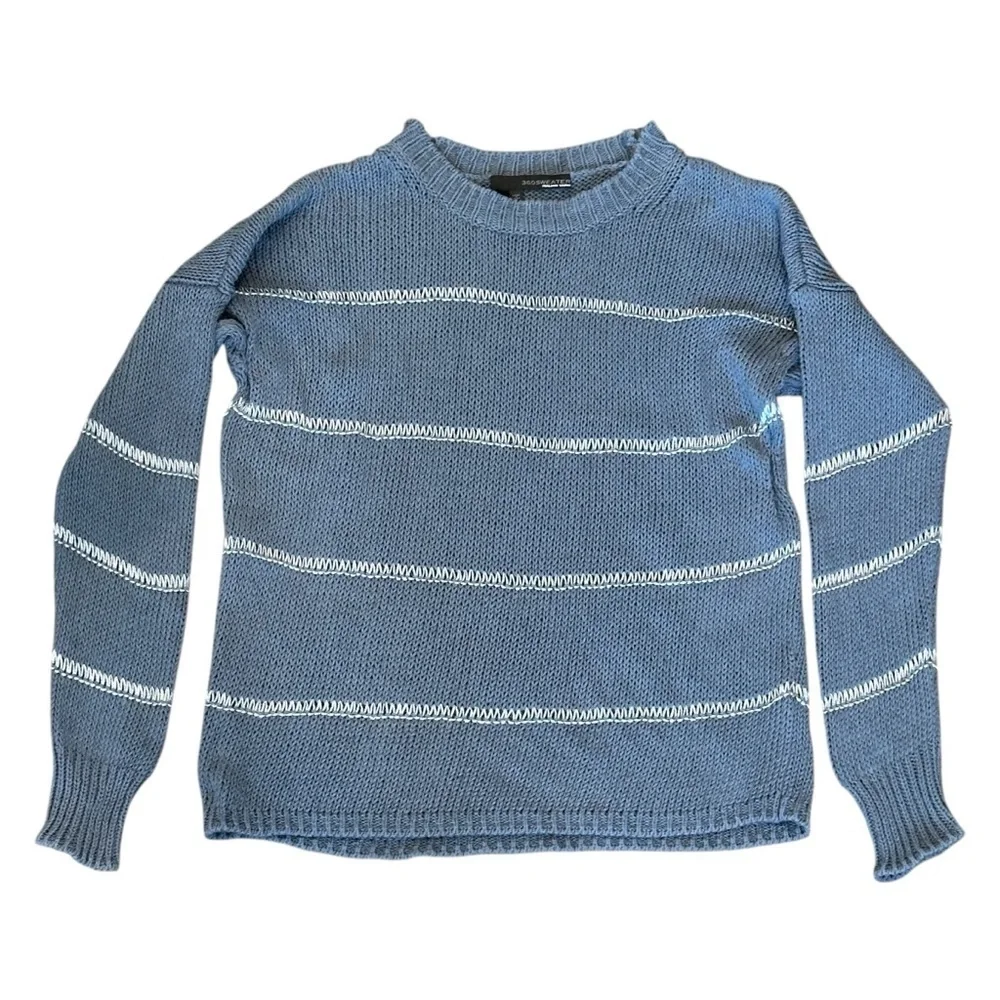 360 Sweater Simone Linen Blend Italian Yarn Sweater Blue Stripe Women’s Small